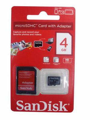 Memorias Micro Sd Marca Sandisk 4gb Clase 4 + Adaptador 100%