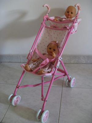 Coche Rosado De Bebe Gemelos Muñeco Juguete Para Niña