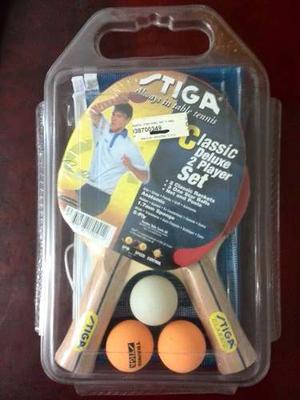 2 Raquetas Ping Pong + Malla 3 Pelotas Stiga Modelo Classic