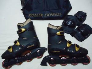 Patines Roller Express Como Nuevos Con Bolso Y Rodilleras