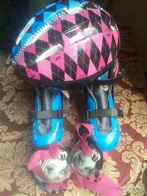 Set De Patines En Linea Casco Y Rodilleras Monster High