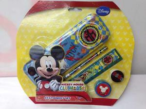 Set Escolar Mickey Y Aviones Cartuchera Lapiz Sacapuntas