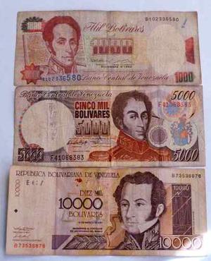 Combo De Tres (3) Billetes; Mil, Cinco Mil Y Diez Mil