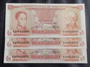 Trío Billetes 5 Bolivares Letra A Seriales Consecutivos