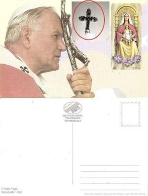 Crucifijo +juan Pablo Segundo Postal+visita Papal En 1996