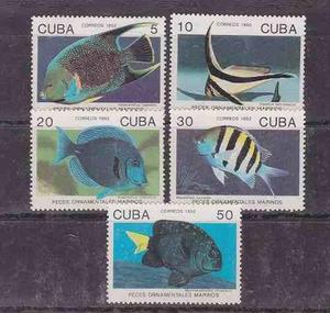 Estampilla Cuba 1992 Peces Ornamentales Marinos 5 Val