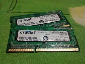 Memoria Ram Para Laptop 2gb Ddr3, Samsung Y Crucial