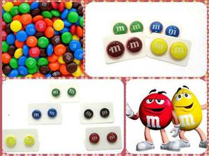 Zarcillos M&m Chocolate Candy Accesorios Moda Cotillón