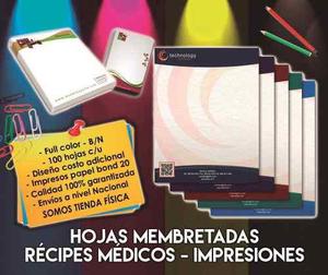Hojas Membretadas, Recipes Medicos 100unid Carta Full Color