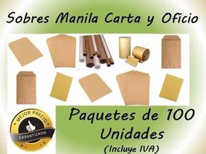 Sobres Manila Carta Y Oficio 100 Unidades Con Iva Incluido