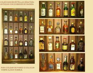 Colección De Botellitas Con Exibidor De Madera Bar Tasca