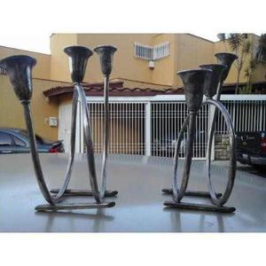 Juego De 2 Candelabros Hebreo Antiguo 3 Velas Silverplated