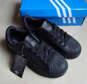 Kp3 Zapatos Adidas Superstar Todo Negro All Black Para