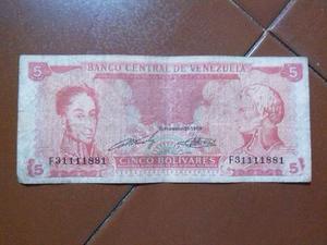 Billete 5 Bolivares 21 Sep. Ternario Coleccion Antiguo