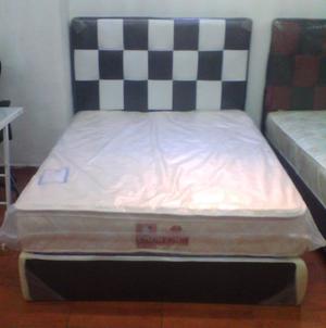 Box Spring Con Copete De Semi- Cuero Y 6 Patas Individual