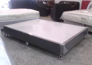 Box Spring Matrimonial De Semicuero Con 6 Patas Cromada