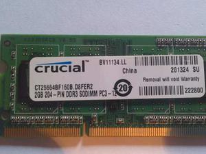 Memoria Ram- Ddr3- Crucial- Para Laptop - 2 Gb