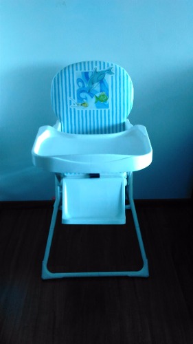 Silla De Comer Bebe En Perfecto Estado Blanca Con Celeste