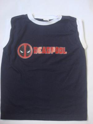 Franelas De Niños Manga Cero Deadpool Talla 8 Cuello Blanco