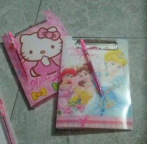 Set De Carpeta+libreta+bolígrafo De Princesas O Hello Kitty