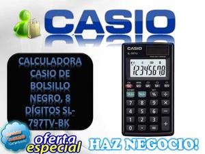 Calculadora Casio De Bolsillo Negro, 8 Dígitos Sl-797tv-bk
