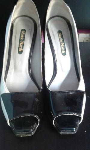 Zapatos De Cuero Patente Blanco Y Negro
