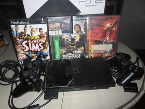 Ps2 Slim + Dos Controles+ Memoria +juegos Original+chipeado