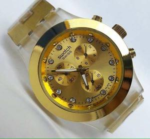 Reloj Dorado Con Borde Acrilico Swatch Unisex