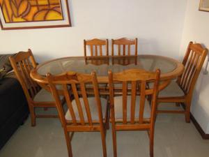 Mesa Comedor De Madera 100 % Pino Con 6 Sillas Negociable!