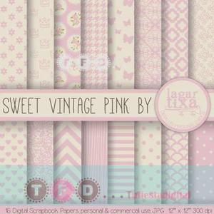 Kit Imprimible Fondos Vintage Shabby Rosa Papel Digital Chic