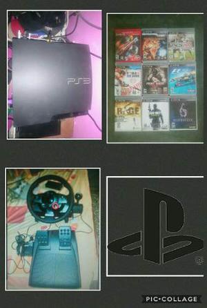 Combo De Play Station 3 De 160gb + 10 Juegos + Volante Logit