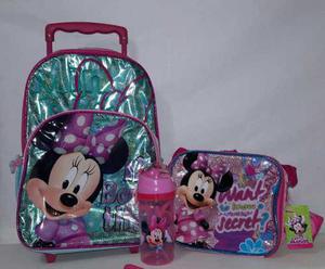 Maleta Bolso Escolar Grande Minnie,lonchera Y Termo