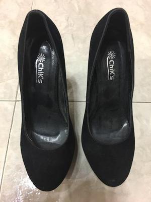 Zapatos Negros Gamuza Talla 36 Chiks Usados Tacon 14