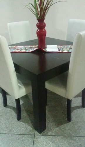 Juego De Comedor Semicuero Y Madera Color Wengue Bima