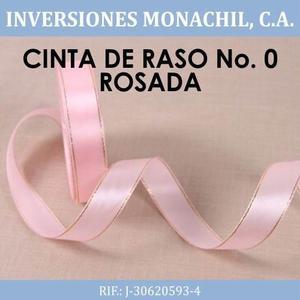 Cinta Raso No.0 Rosada Con Borde Dorado Rollo De 100yds C/u