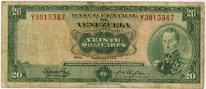 Dificil Billete De 20 Bs Abril  Y7 Vf-