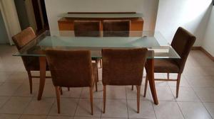 Comedor 6 Puestos Madera Tapisado Pana Viselado