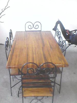 Juego De Comedor Madera Hierro Forjado 6 Puestos