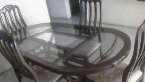 Vendo Juego De Comedor De Madera Y Vidrio