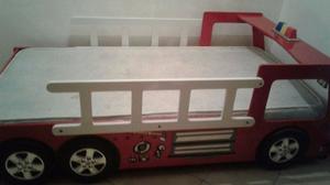 Cama Madera Bomberos Niños + Colchon!!! Dormitorio Bebes