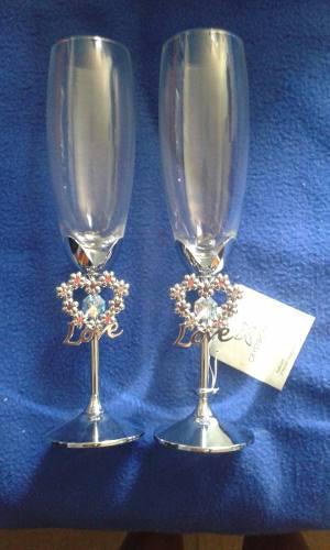 Copas De Plata Y Cristal Swarovski Para Novios / Boda