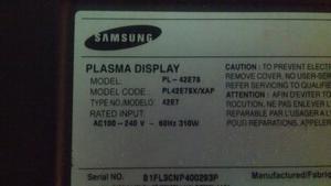 Televisión Samsung 42 Para Respuesto Plasma Mod Pl-42e7sx