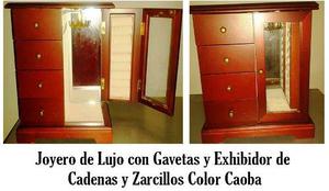 Organizador Joyero Cofre Con Gavetas Y Exhibidor Color Caoba
