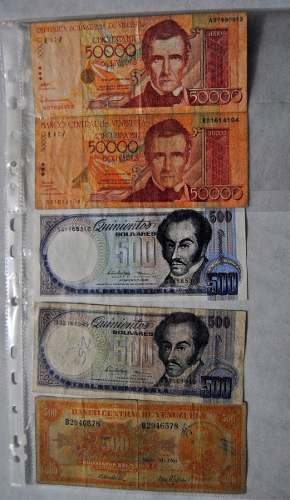 Lote De 5 Billetes De bs Y 500bs De  Al 