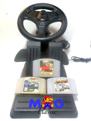 Volante Nintendo 64 Playstation1y2 Pedales + 3 Juegos Carros