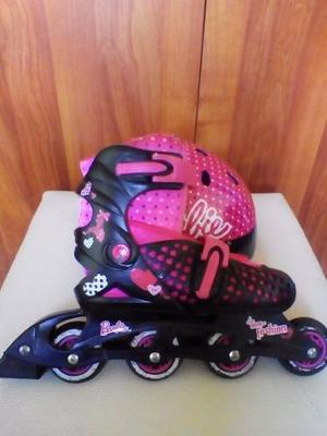 Patines En Linea Con Casco De Niña Marca Barbie (usados)