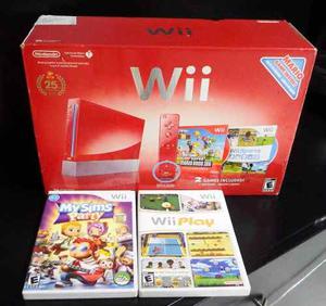 Nintendo Wii Edicion Especial 25 Aniv. Rojo + 4 Juegos