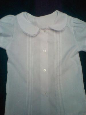 Camisa Blanca Y Azul Escolar De Niña Manga Princesa