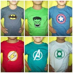 Franelas Para Niños Bordadas Super Heroes