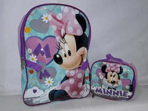 Combo Minnie Disney Morral Bolso Escolar Lonchera Niña